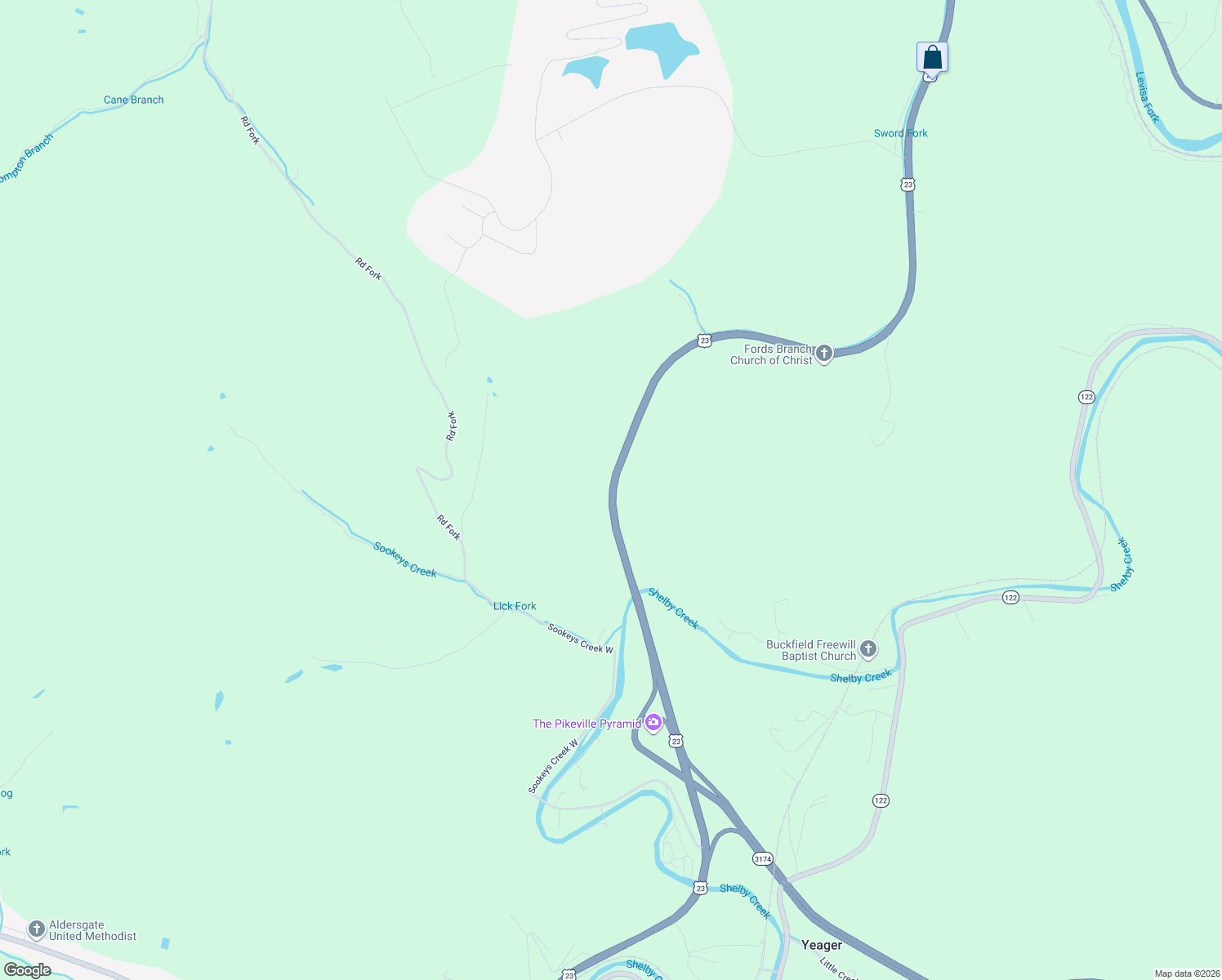 map of restaurants, bars, coffee shops, grocery stores, and more near U.S. 23 in Pikeville
