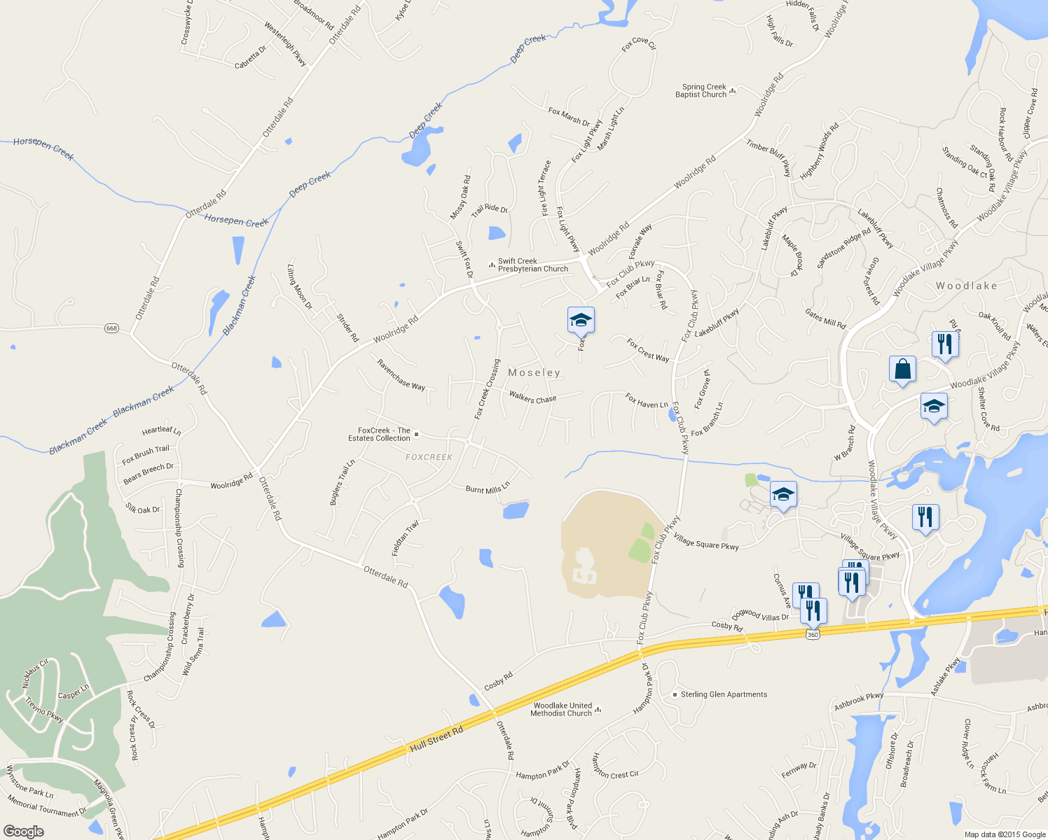 map of restaurants, bars, coffee shops, grocery stores, and more near 6219 Shotwell Terrace in Moseley