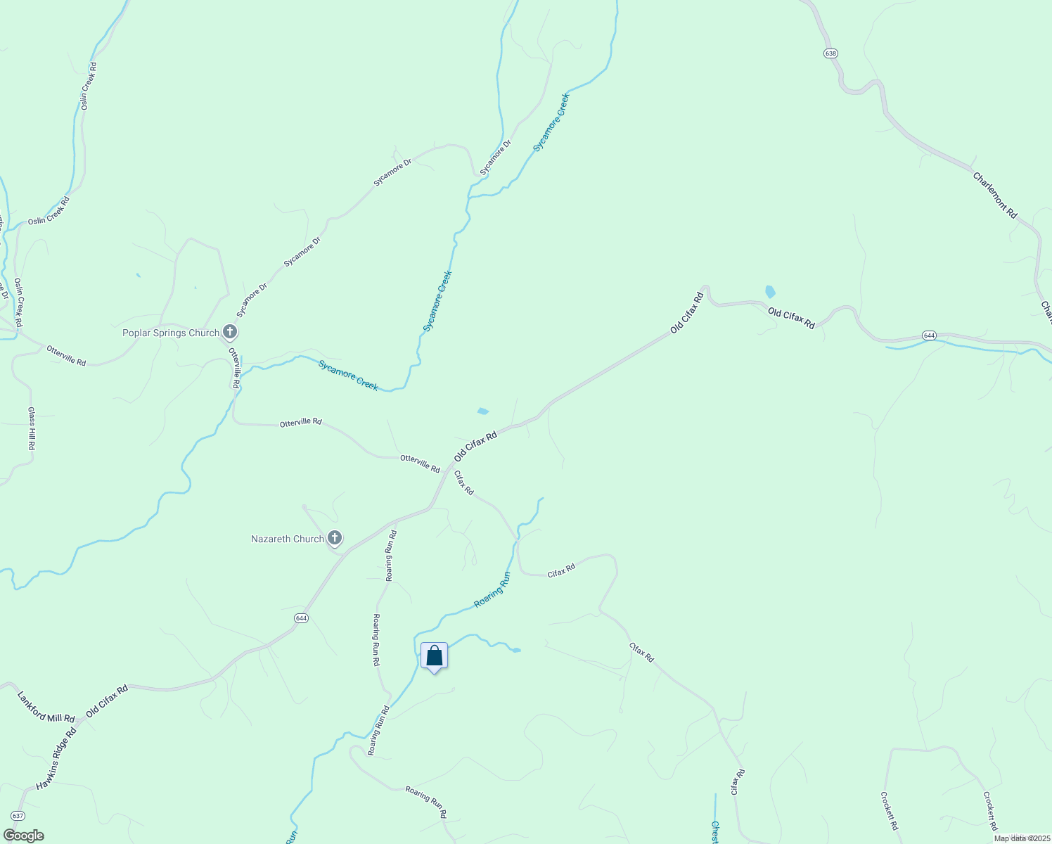 map of restaurants, bars, coffee shops, grocery stores, and more near 2895 Old Cifax Road in Goode