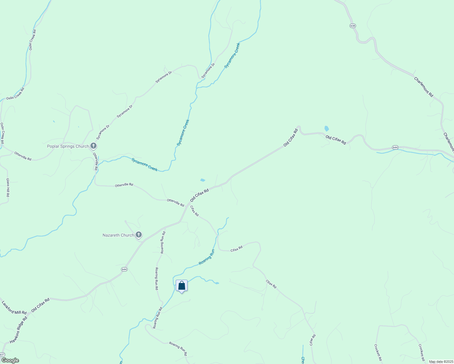 map of restaurants, bars, coffee shops, grocery stores, and more near 2895 Old Cifax Road in Goode