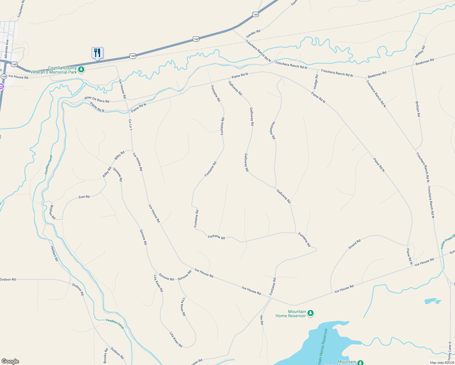 map of restaurants, bars, coffee shops, grocery stores, and more near Andrus Road in Fort Garland