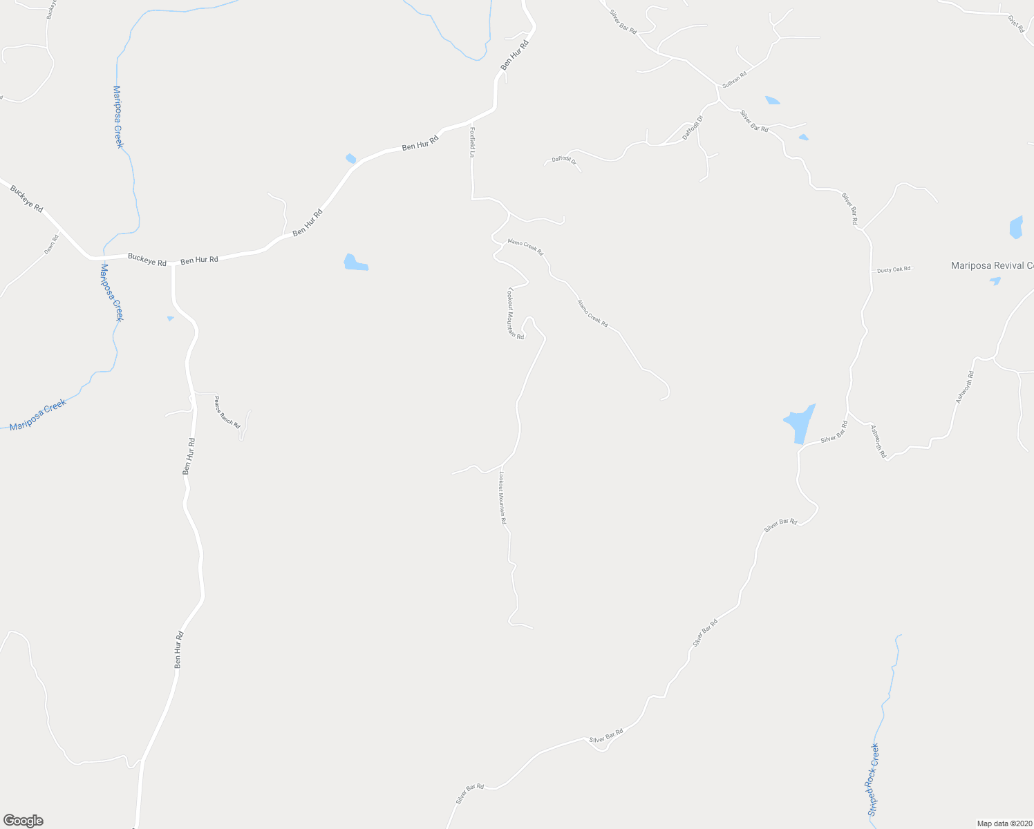 map of restaurants, bars, coffee shops, grocery stores, and more near Lookout Mountain Road in Mariposa County