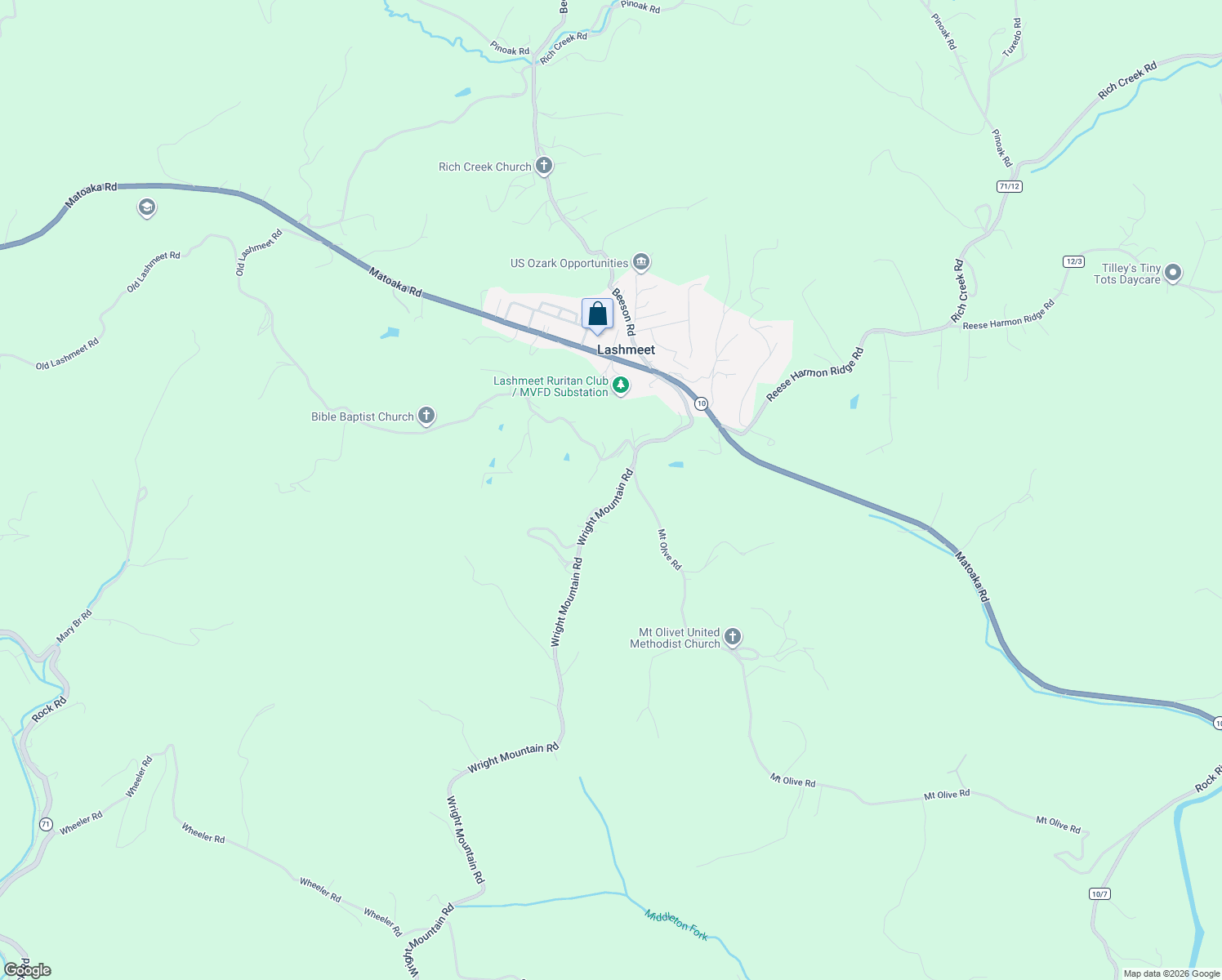 map of restaurants, bars, coffee shops, grocery stores, and more near 3993 Wright Mountain Road in Rock