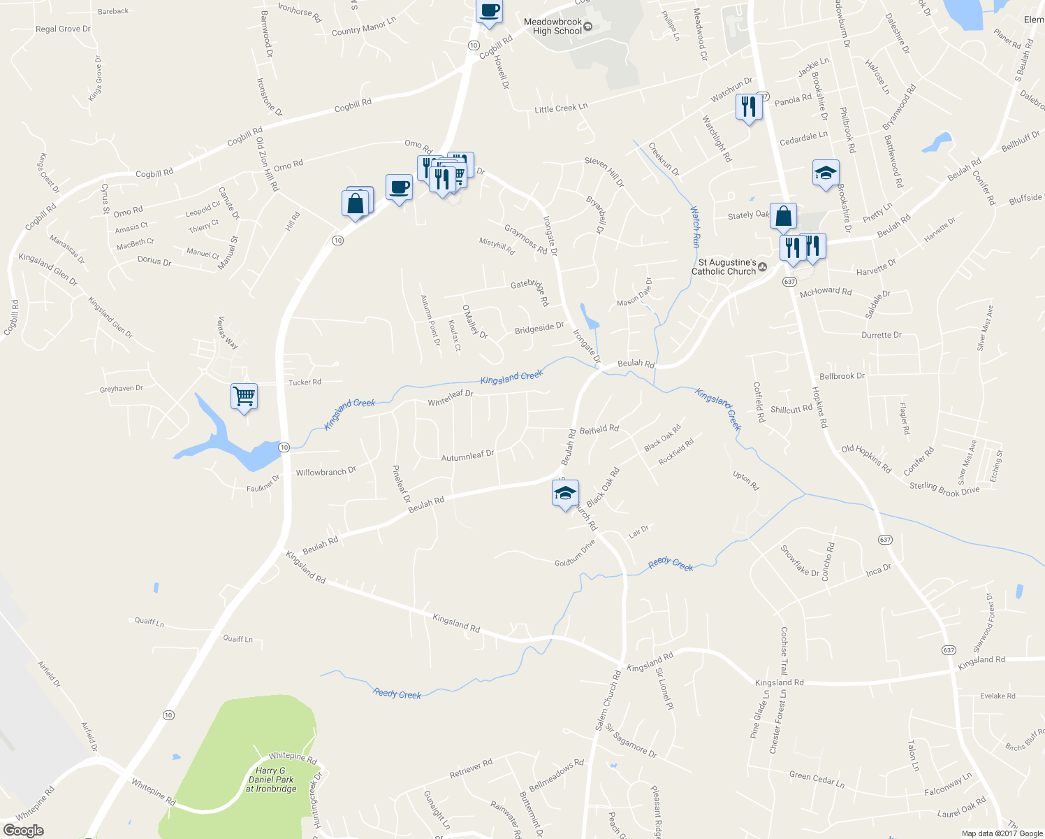 map of restaurants, bars, coffee shops, grocery stores, and more near 5236 Autumnleaf Drive in Richmond