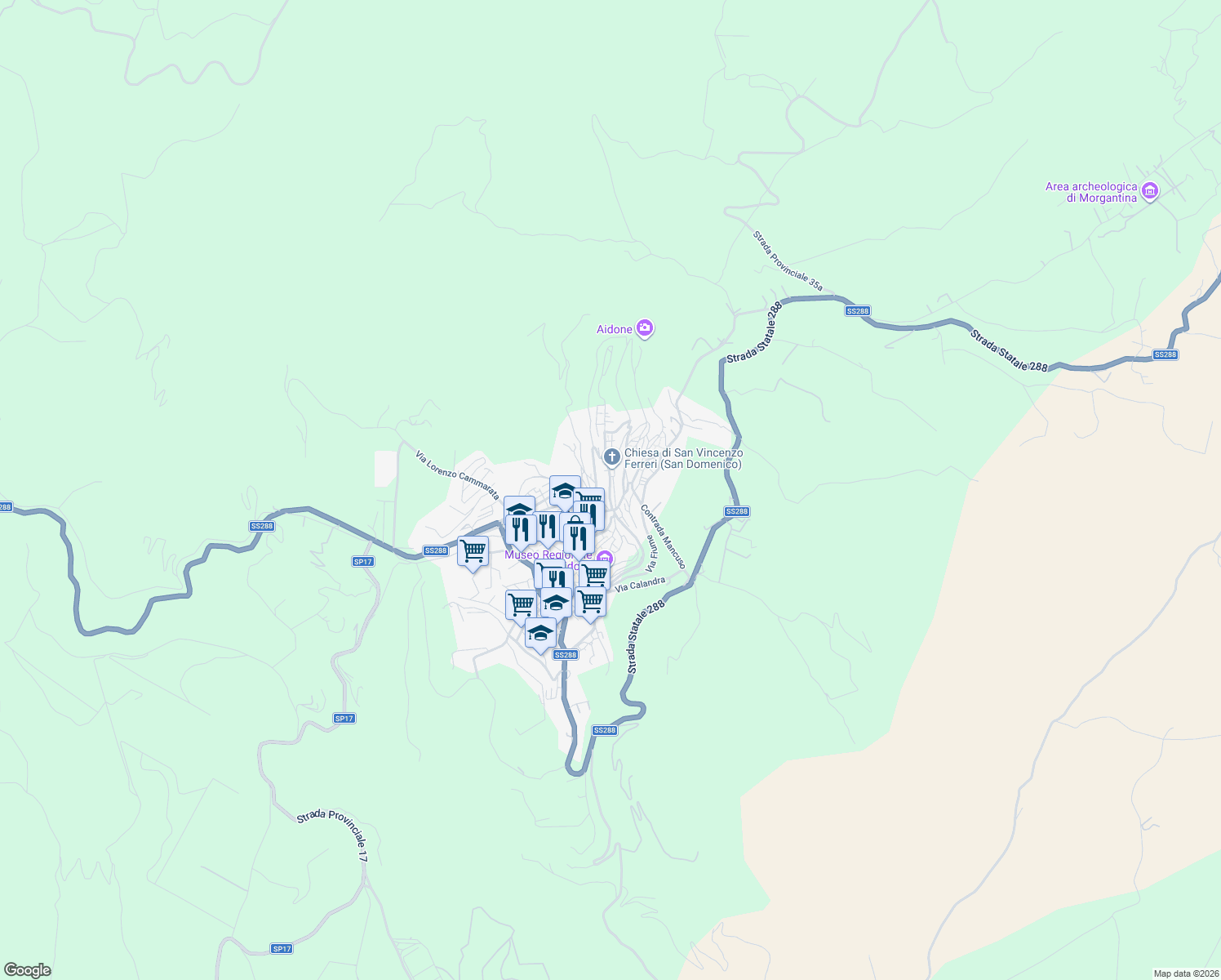 map of restaurants, bars, coffee shops, grocery stores, and more near 9 Piazza Dante Alighieri in Aidone