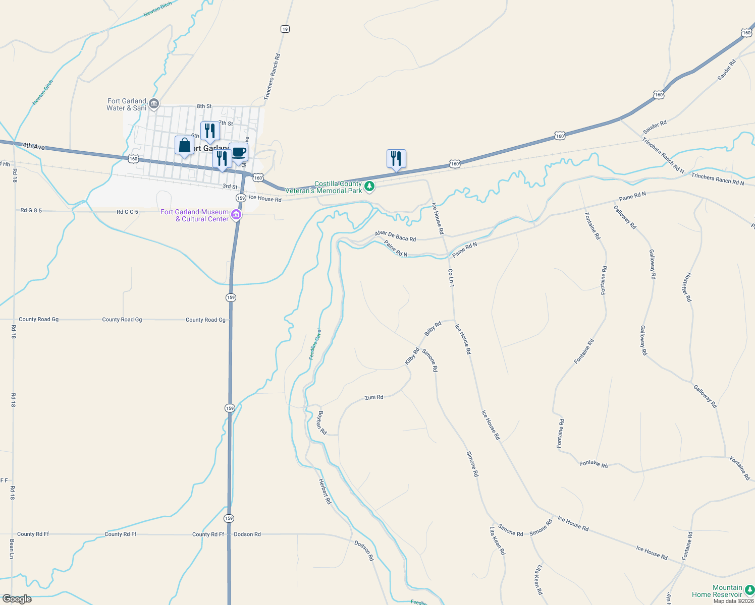 map of restaurants, bars, coffee shops, grocery stores, and more near Unnamed Road in Blanca