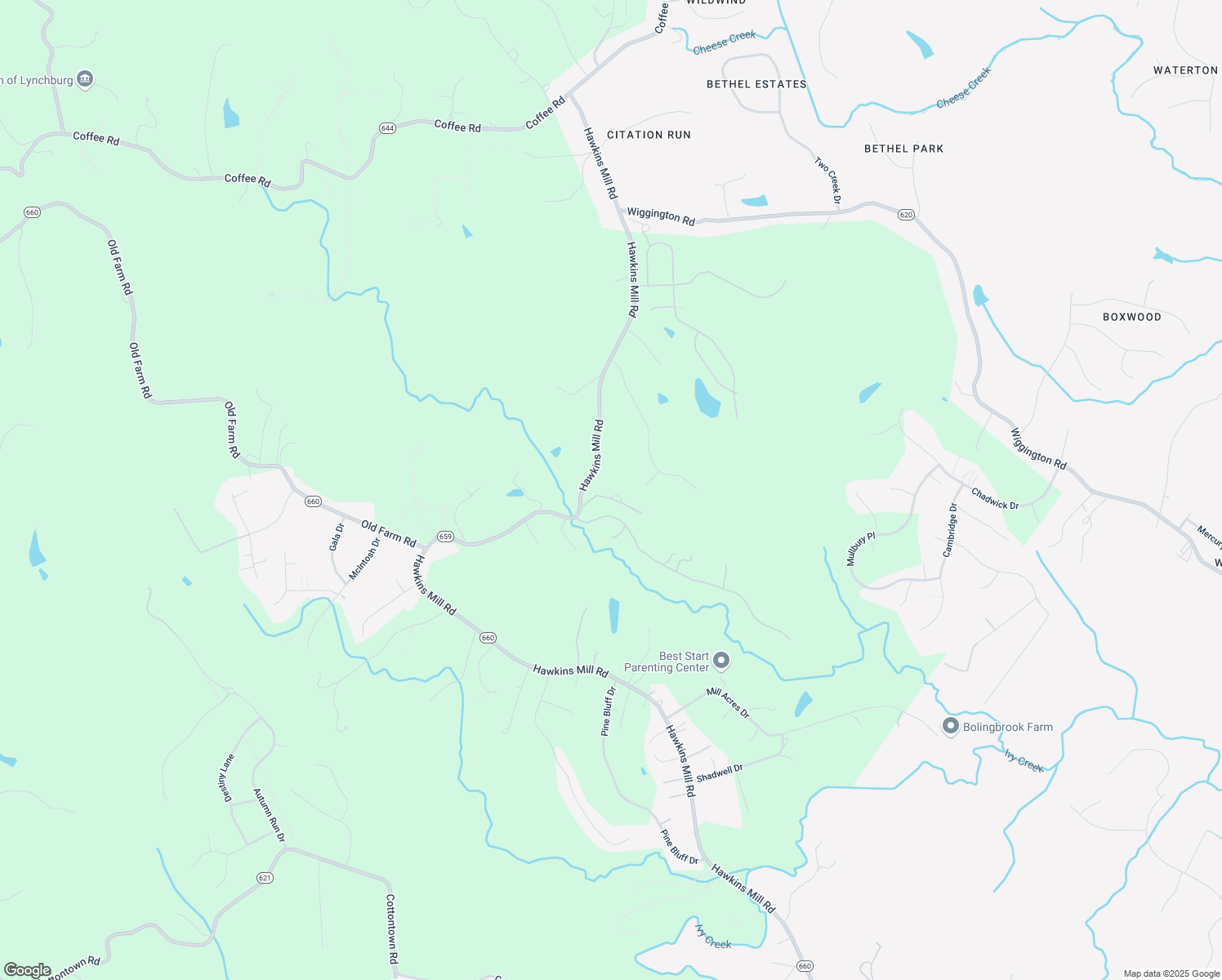 map of restaurants, bars, coffee shops, grocery stores, and more near 1080 Monroe Place in Lynchburg