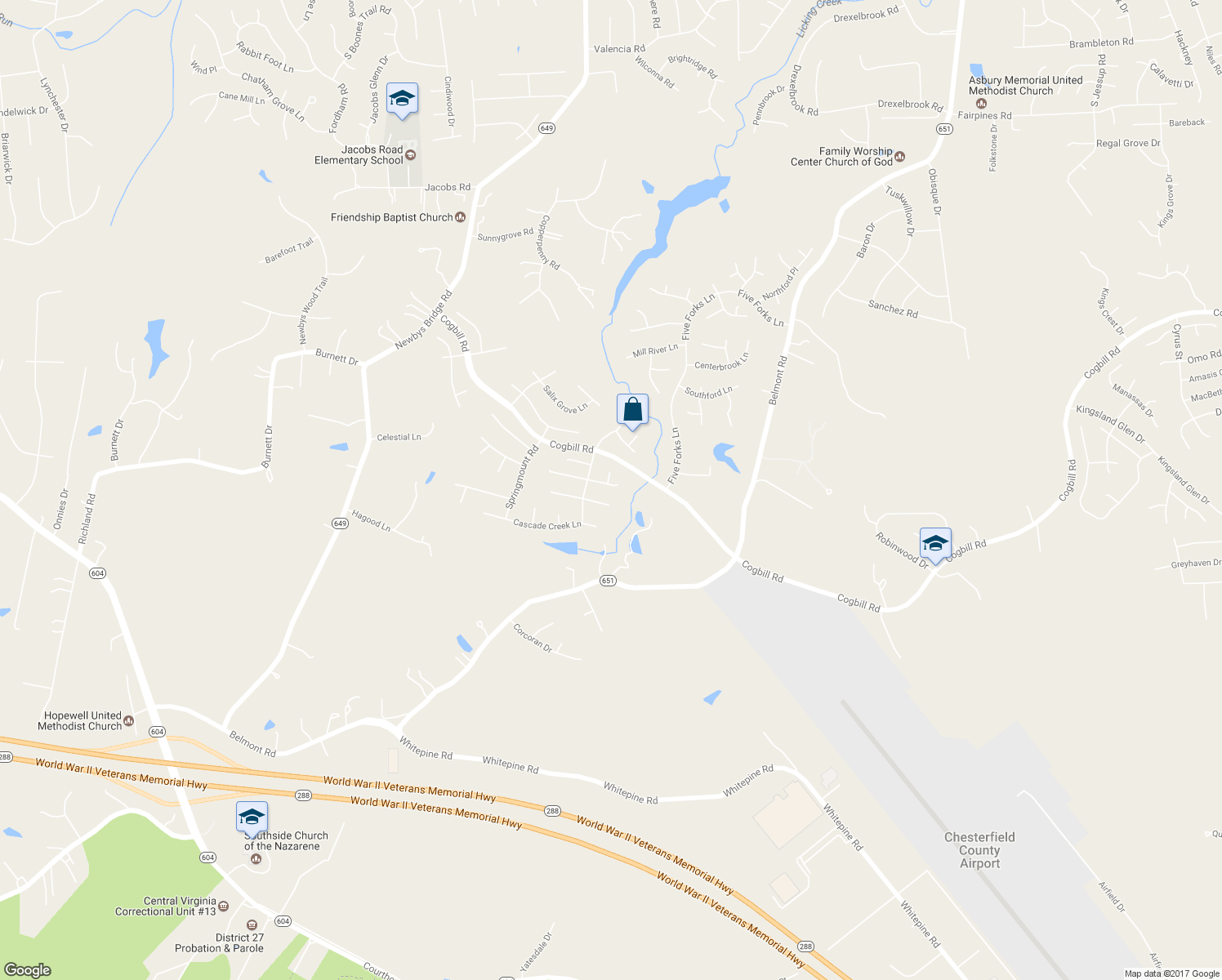 map of restaurants, bars, coffee shops, grocery stores, and more near 9013 Scotts Bluff Lane in Chesterfield