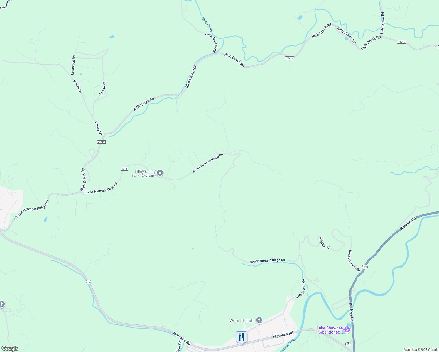 map of restaurants, bars, coffee shops, grocery stores, and more near 2844 Reese Harmon Ridge Road in Rock