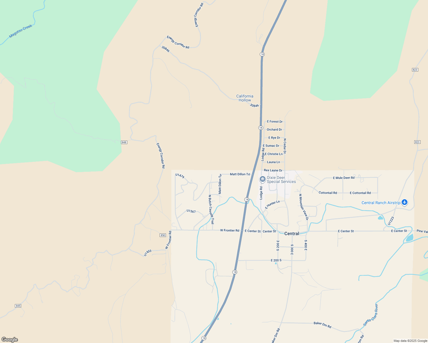 map of restaurants, bars, coffee shops, grocery stores, and more near 380 West Butch Cassidy Circle in Central