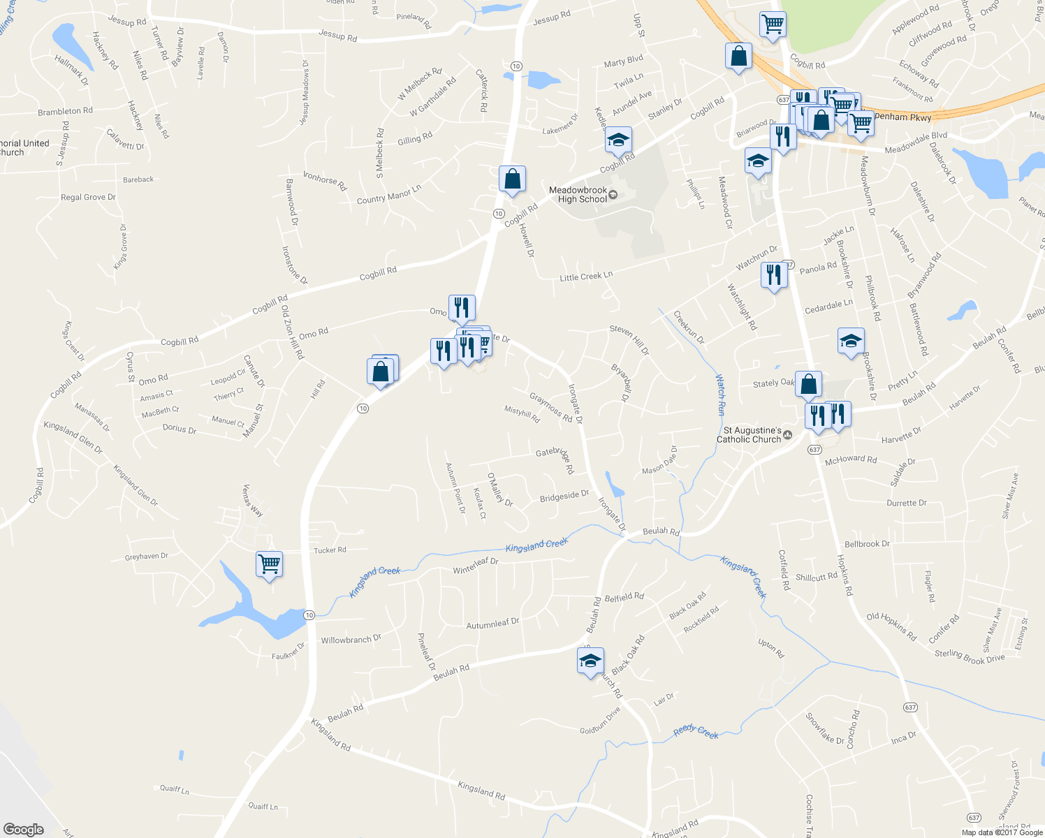 map of restaurants, bars, coffee shops, grocery stores, and more near 5411 Mistyhill Road in Richmond