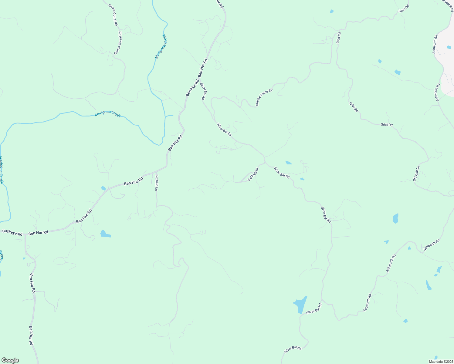 map of restaurants, bars, coffee shops, grocery stores, and more near Daffodil Drive in Mariposa County