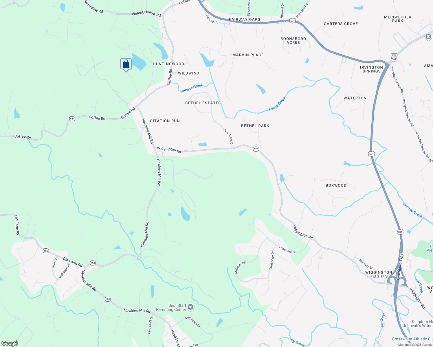 map of restaurants, bars, coffee shops, grocery stores, and more near 1471-1499 Glenbrooke Drive in Lynchburg