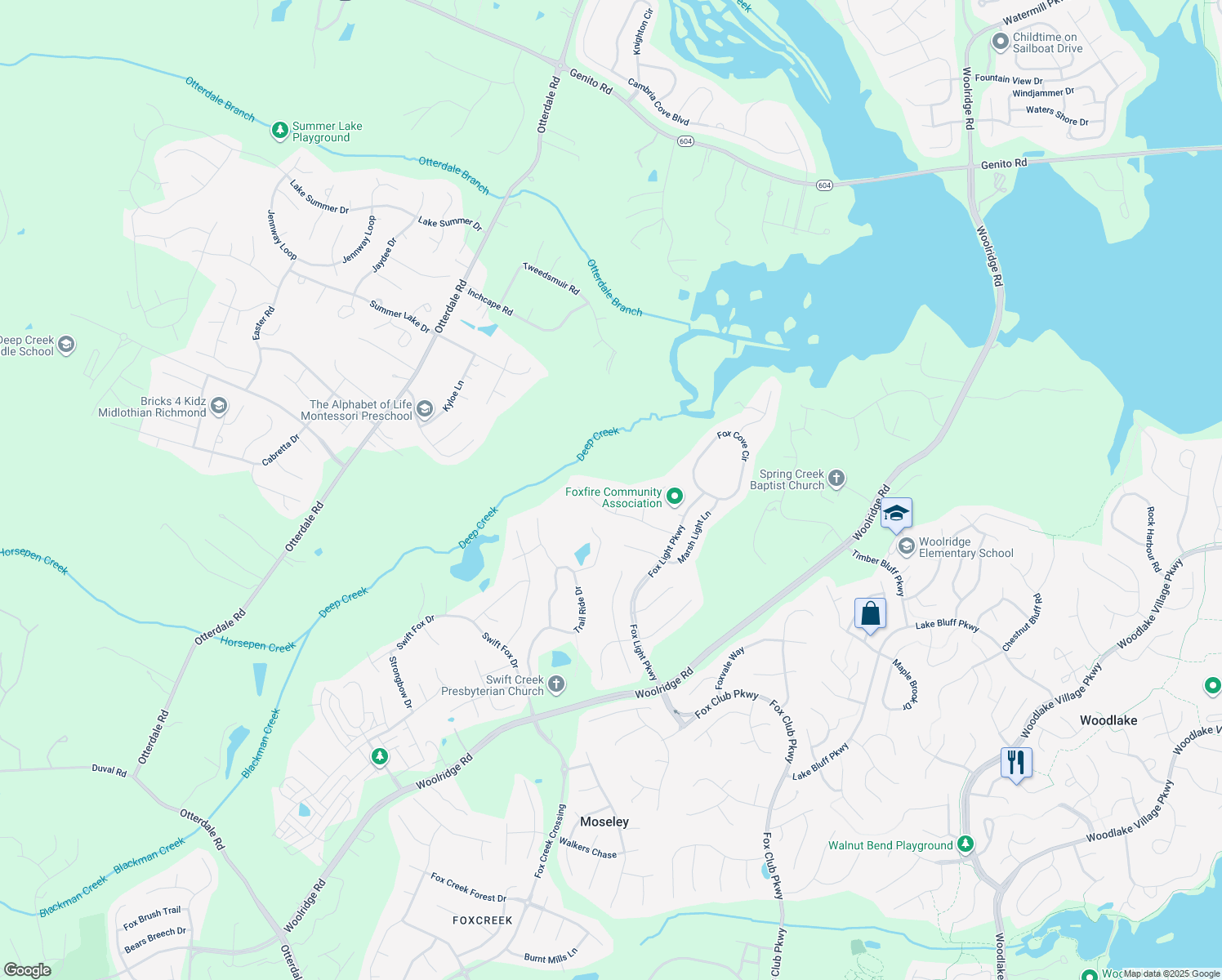 map of restaurants, bars, coffee shops, grocery stores, and more near 5508 Fox Marsh Ct in Moseley