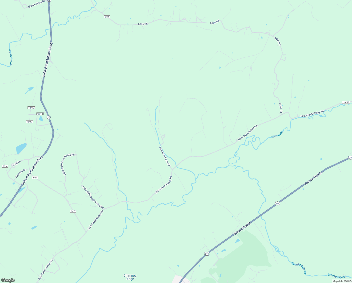 map of restaurants, bars, coffee shops, grocery stores, and more near 338 Moo Cow Farm Road in Peterstown