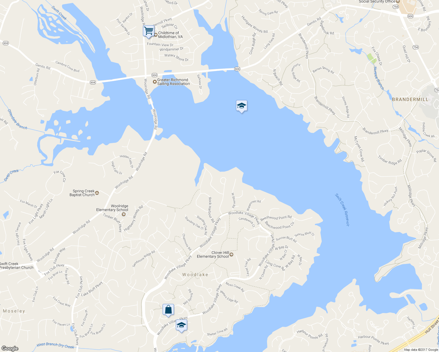 map of restaurants, bars, coffee shops, grocery stores, and more near 5209 Clipper Cove Road in Midlothian