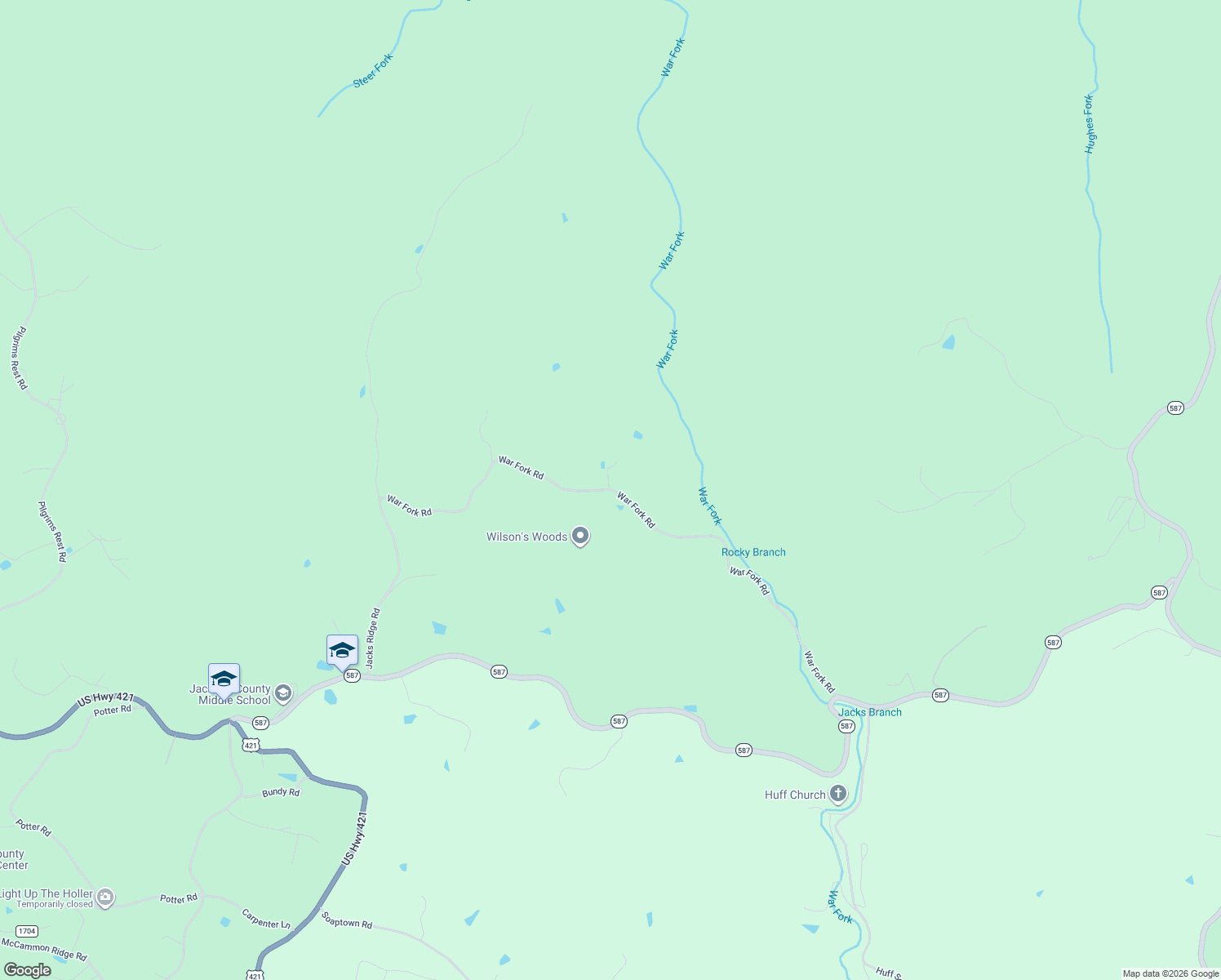 map of restaurants, bars, coffee shops, grocery stores, and more near 184 War Fork Road in McKee