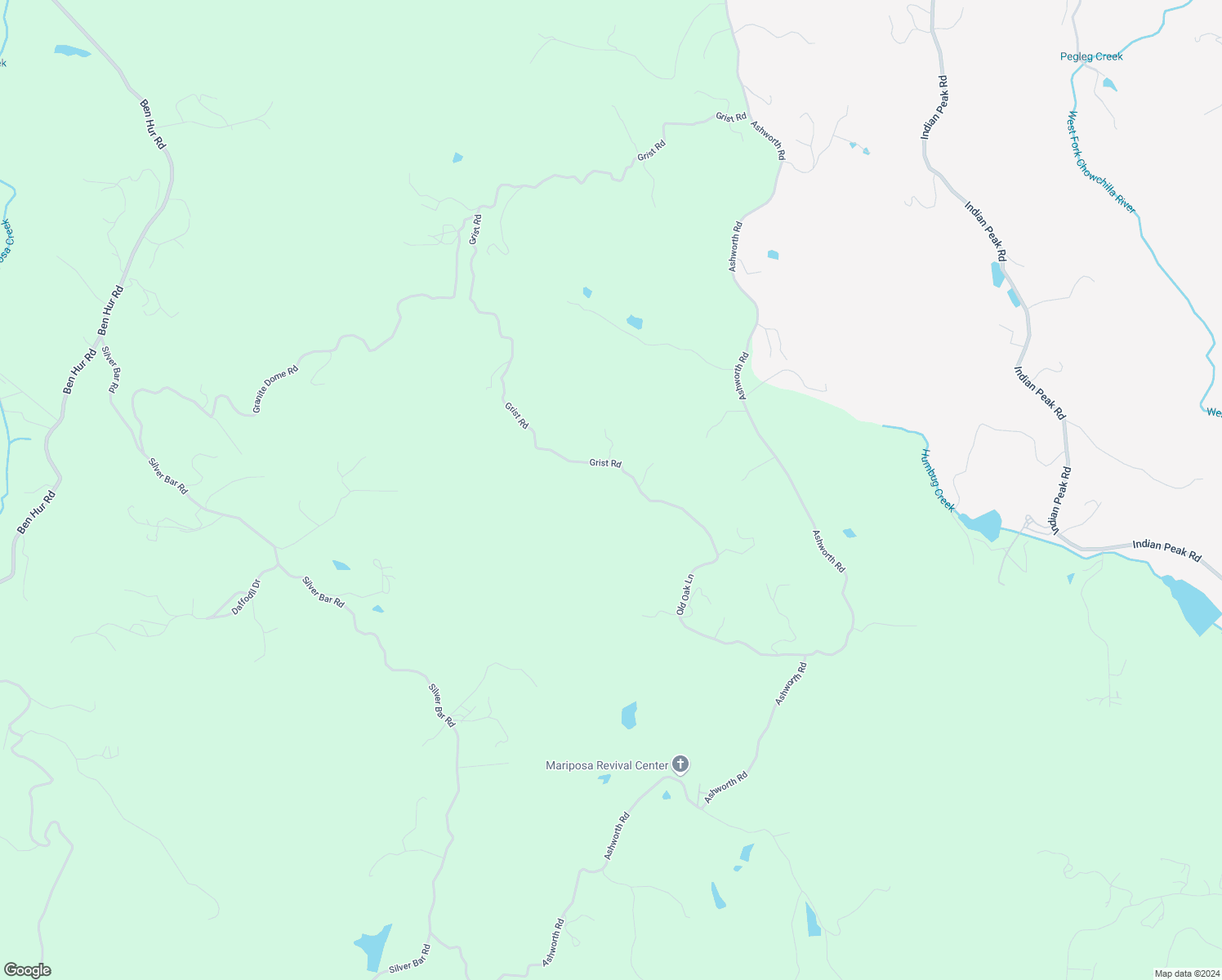 map of restaurants, bars, coffee shops, grocery stores, and more near Grist Road in Mariposa County