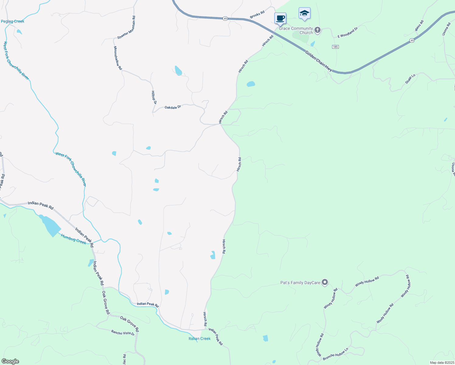 map of restaurants, bars, coffee shops, grocery stores, and more near 4733 Hirsch Road in Mariposa