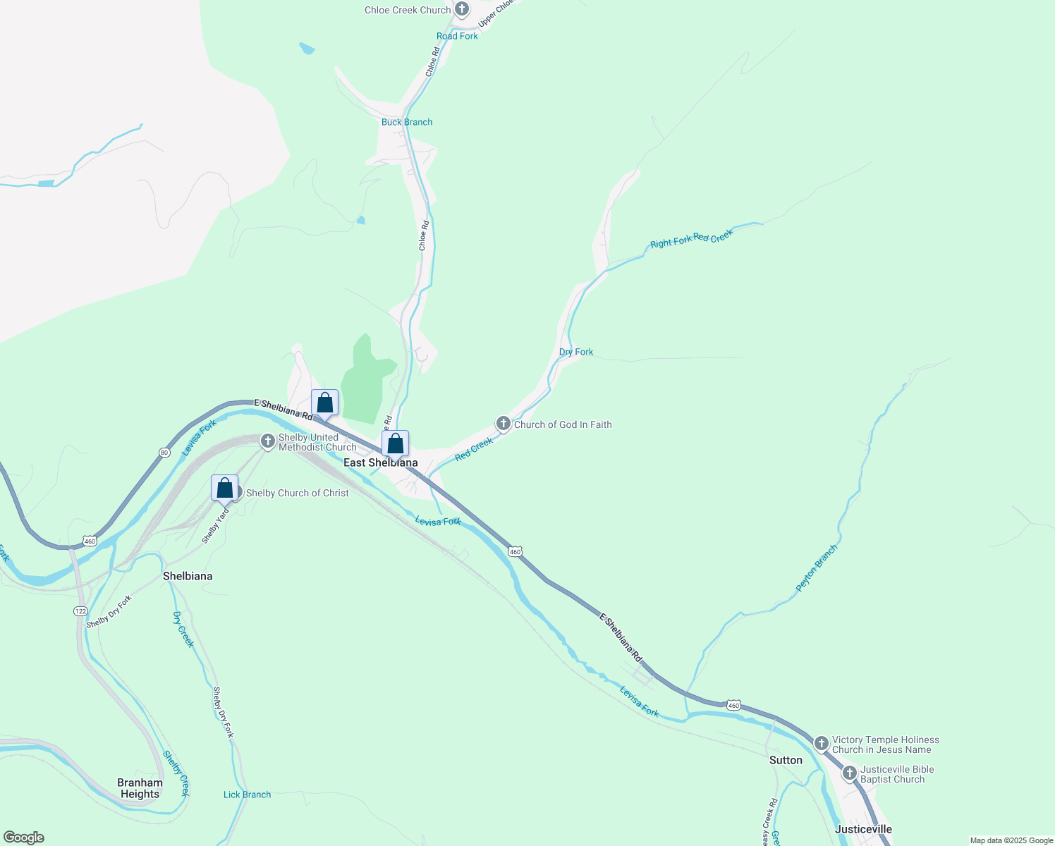map of restaurants, bars, coffee shops, grocery stores, and more near 75-511 Red Creek Road in Pikeville