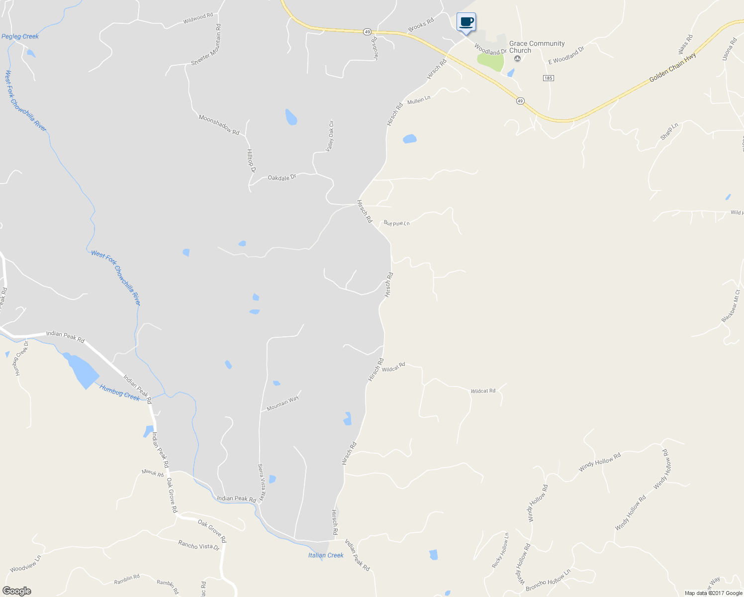 map of restaurants, bars, coffee shops, grocery stores, and more near 4733 Hirsch Road in Mariposa