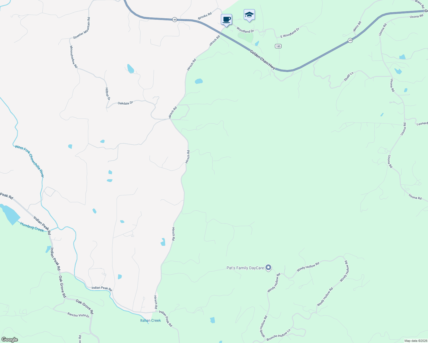 map of restaurants, bars, coffee shops, grocery stores, and more near 4758 Hirsch Road in Mariposa