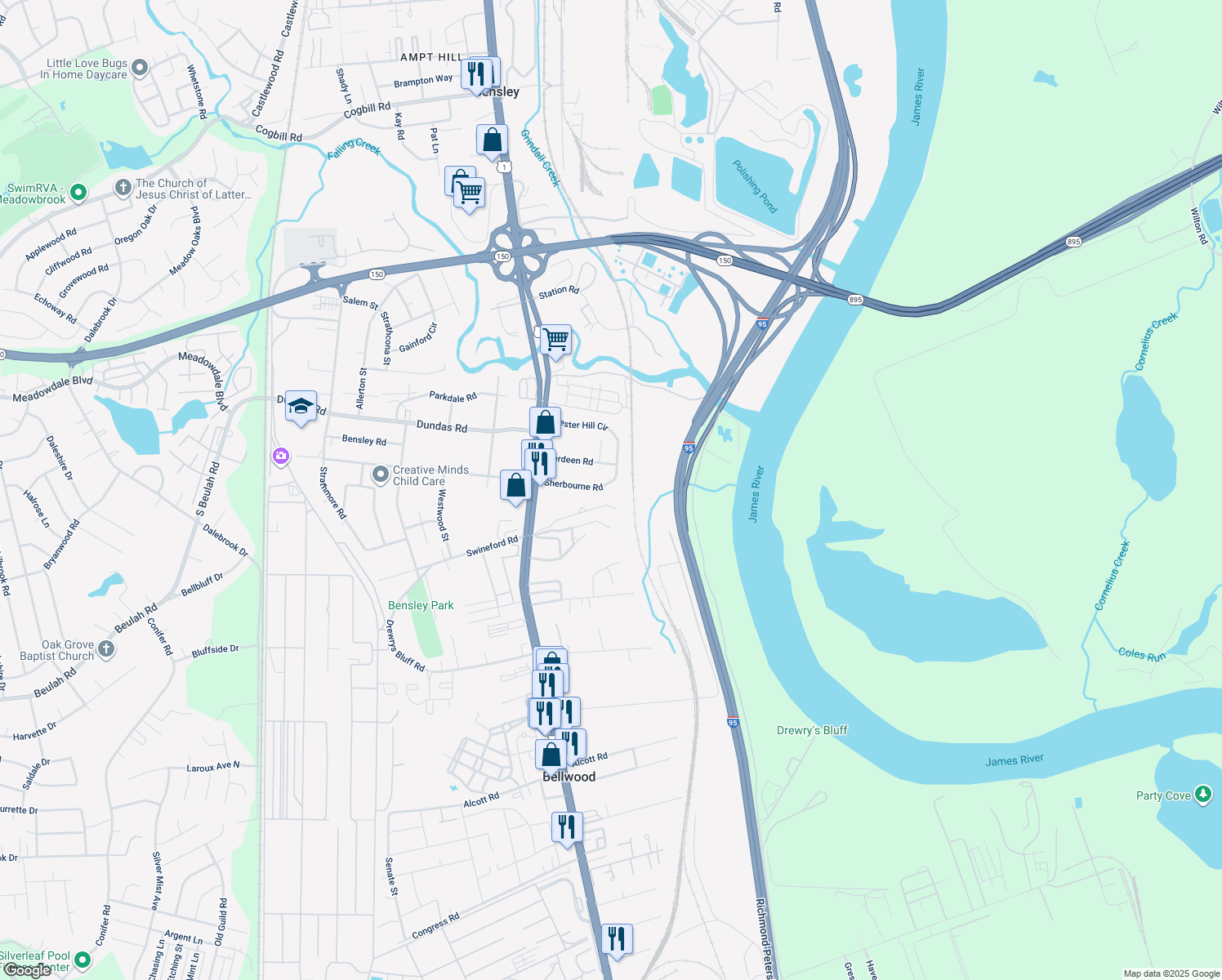 map of restaurants, bars, coffee shops, grocery stores, and more near 2403 Sherbourne Road in Richmond
