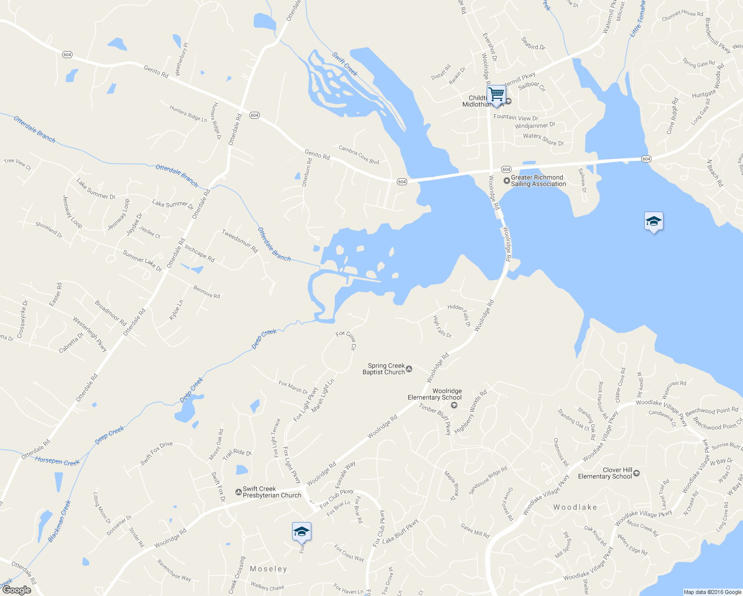 map of restaurants, bars, coffee shops, grocery stores, and more near 5300 Fox Lake Terrace in Moseley