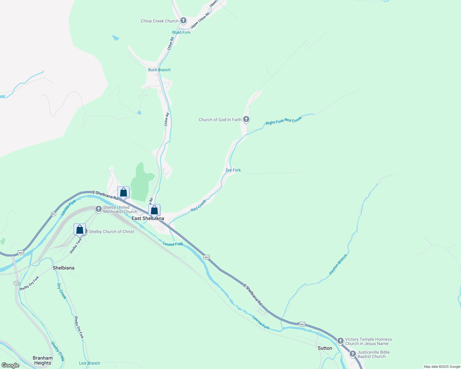 map of restaurants, bars, coffee shops, grocery stores, and more near 539 Red Creek Road in Pikeville