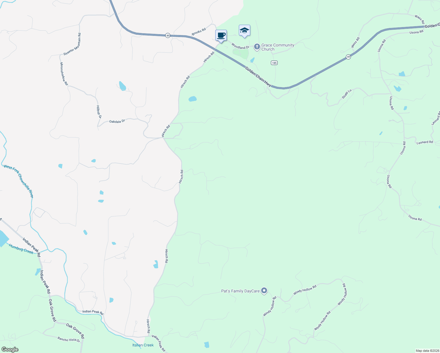 map of restaurants, bars, coffee shops, grocery stores, and more near 4796 Hirsch Road in Mariposa