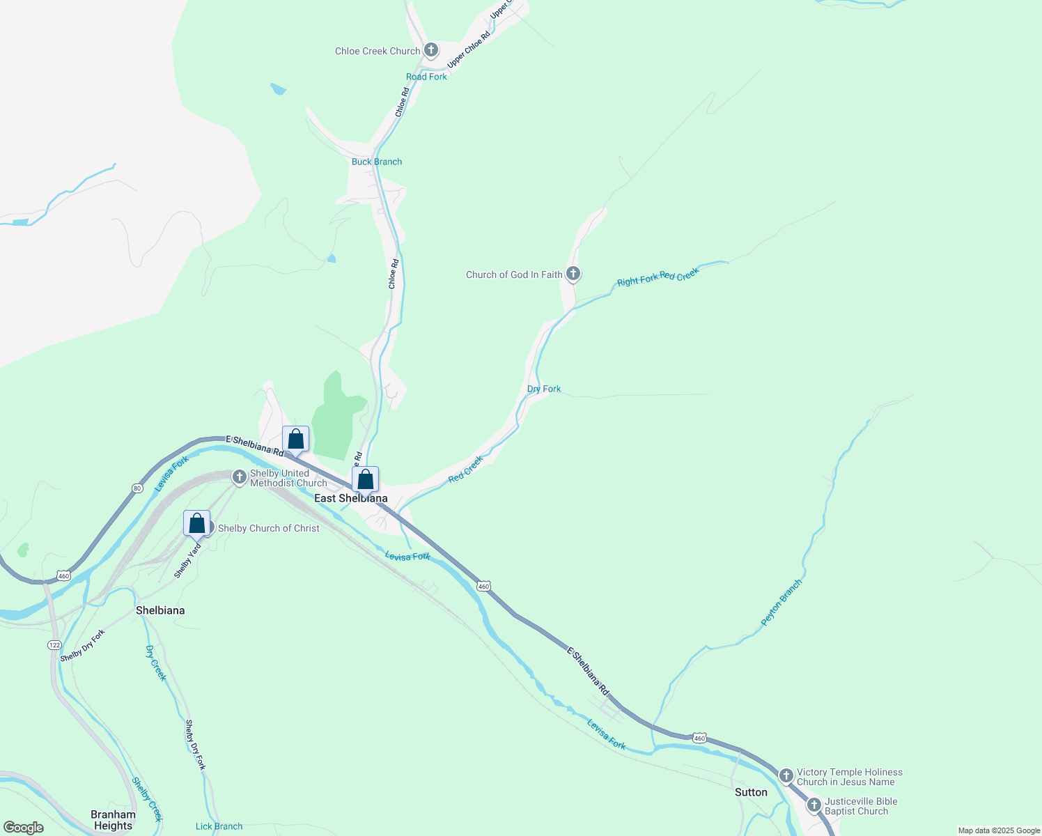 map of restaurants, bars, coffee shops, grocery stores, and more near 539 Red Creek Road in Pikeville