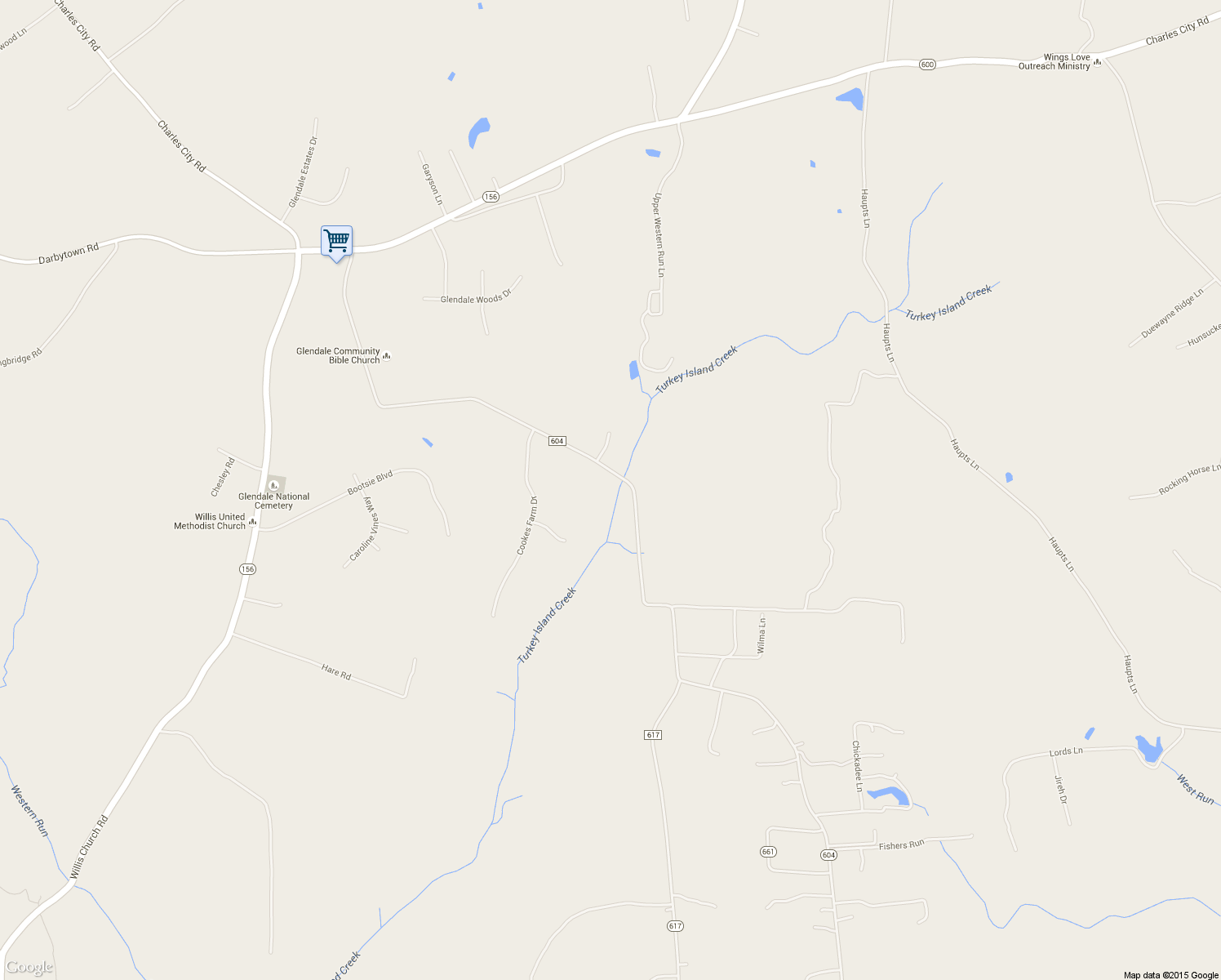 map of restaurants, bars, coffee shops, grocery stores, and more near 8300 Warriner Road in Richmond