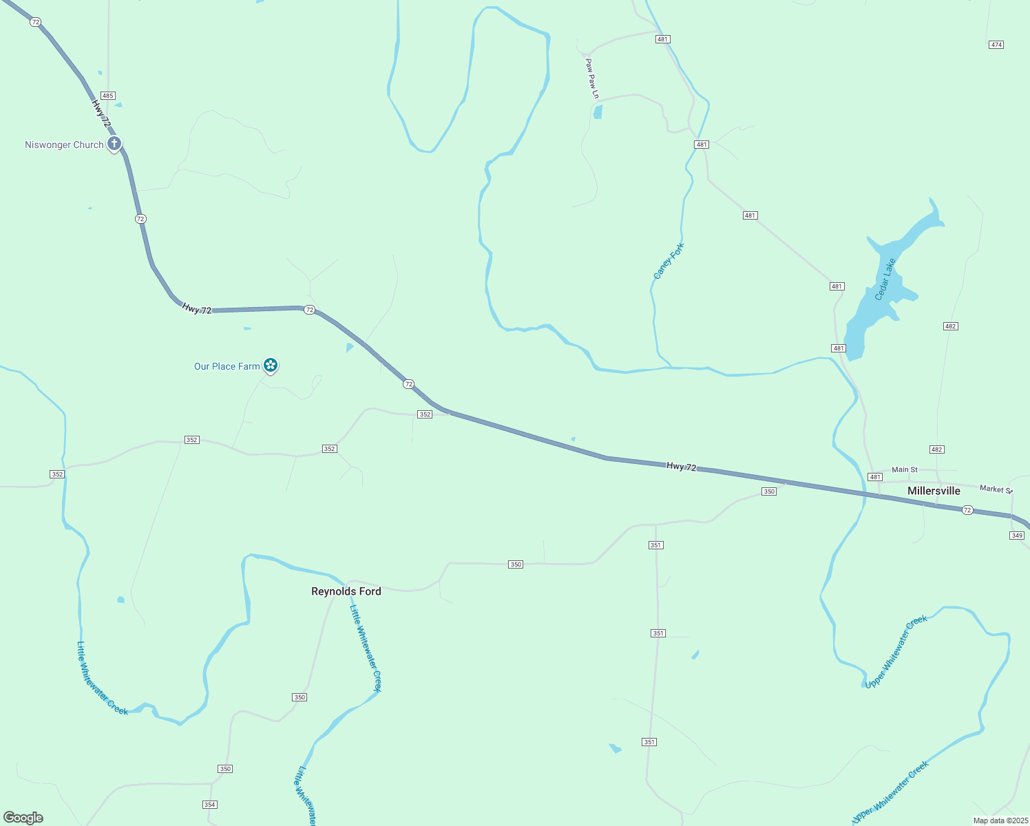 map of restaurants, bars, coffee shops, grocery stores, and more near 11204 Missouri 72 in Millersville