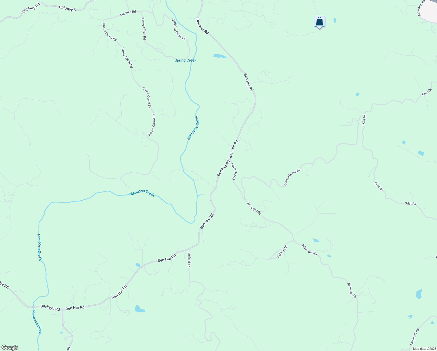 map of restaurants, bars, coffee shops, grocery stores, and more near 4164 Ben Hur Road in Mariposa
