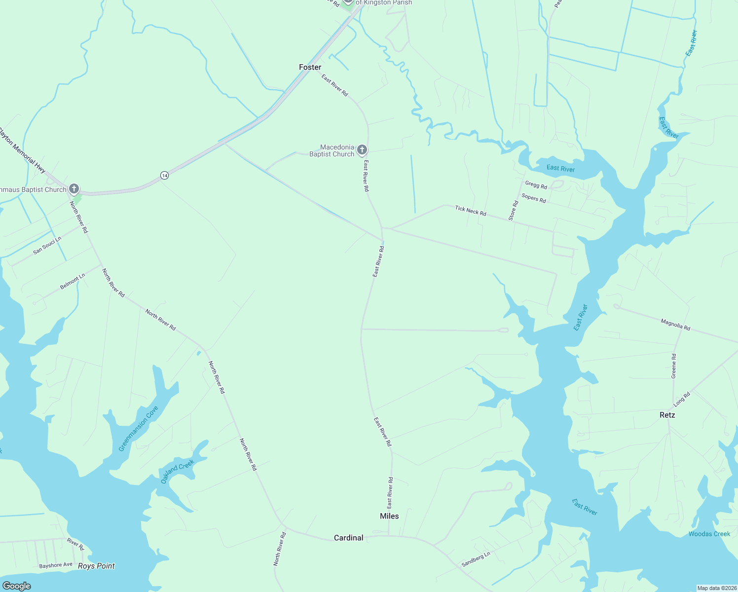 map of restaurants, bars, coffee shops, grocery stores, and more near East River Road in Foster