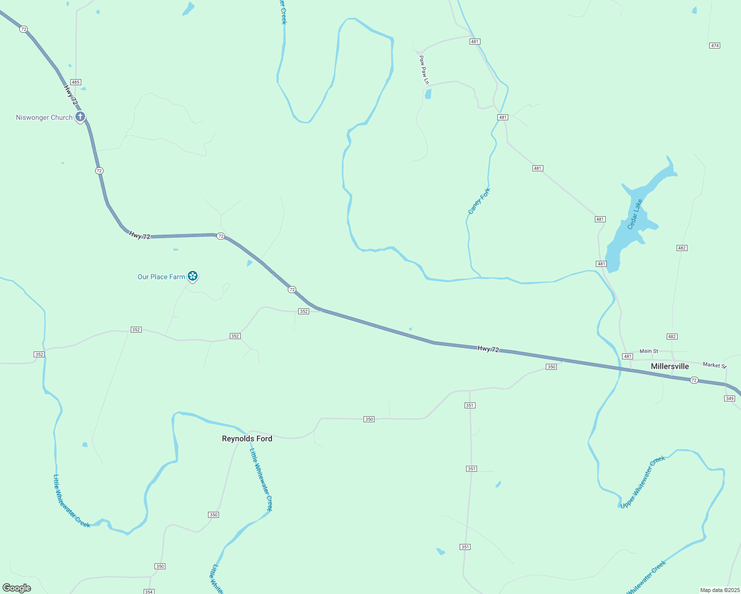 map of restaurants, bars, coffee shops, grocery stores, and more near 11204 Missouri 72 in Millersville
