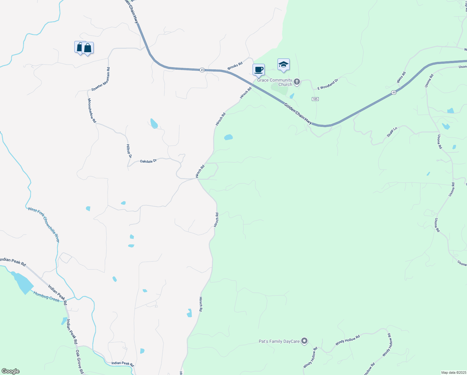 map of restaurants, bars, coffee shops, grocery stores, and more near Bull Pine Lane in Mariposa County