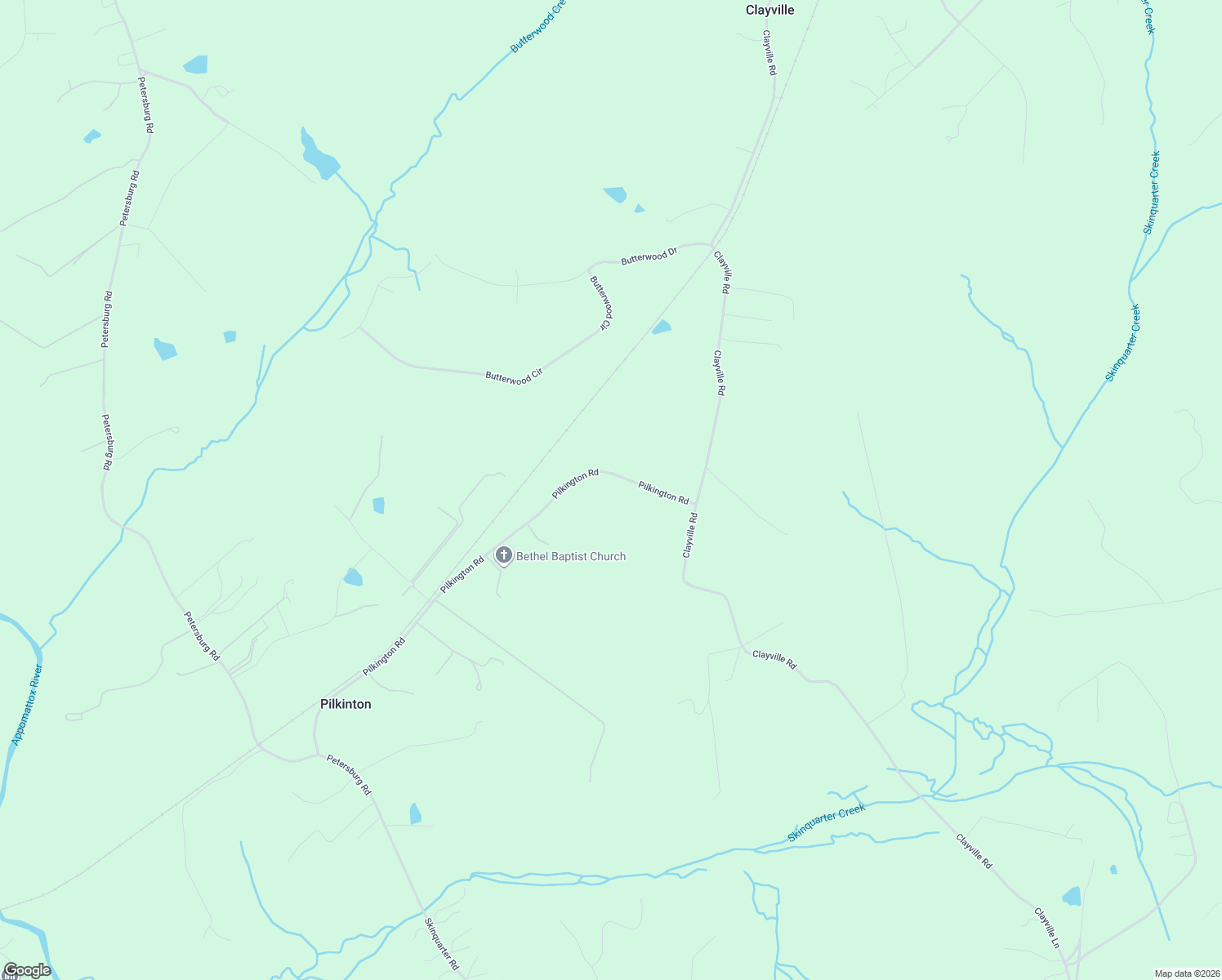 map of restaurants, bars, coffee shops, grocery stores, and more near 2575 Pilkington Road in Powhatan