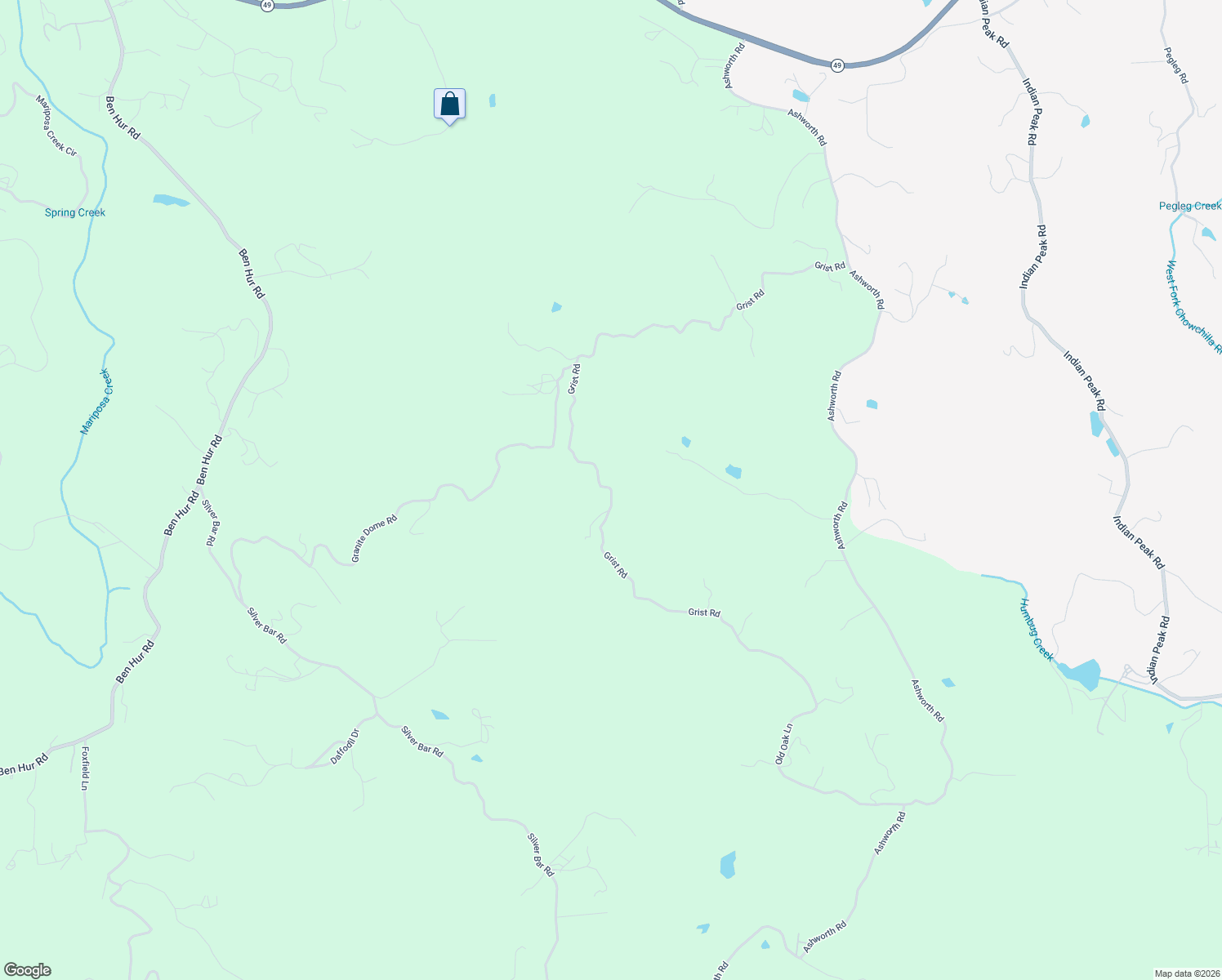 map of restaurants, bars, coffee shops, grocery stores, and more near Grist Road in Mariposa County