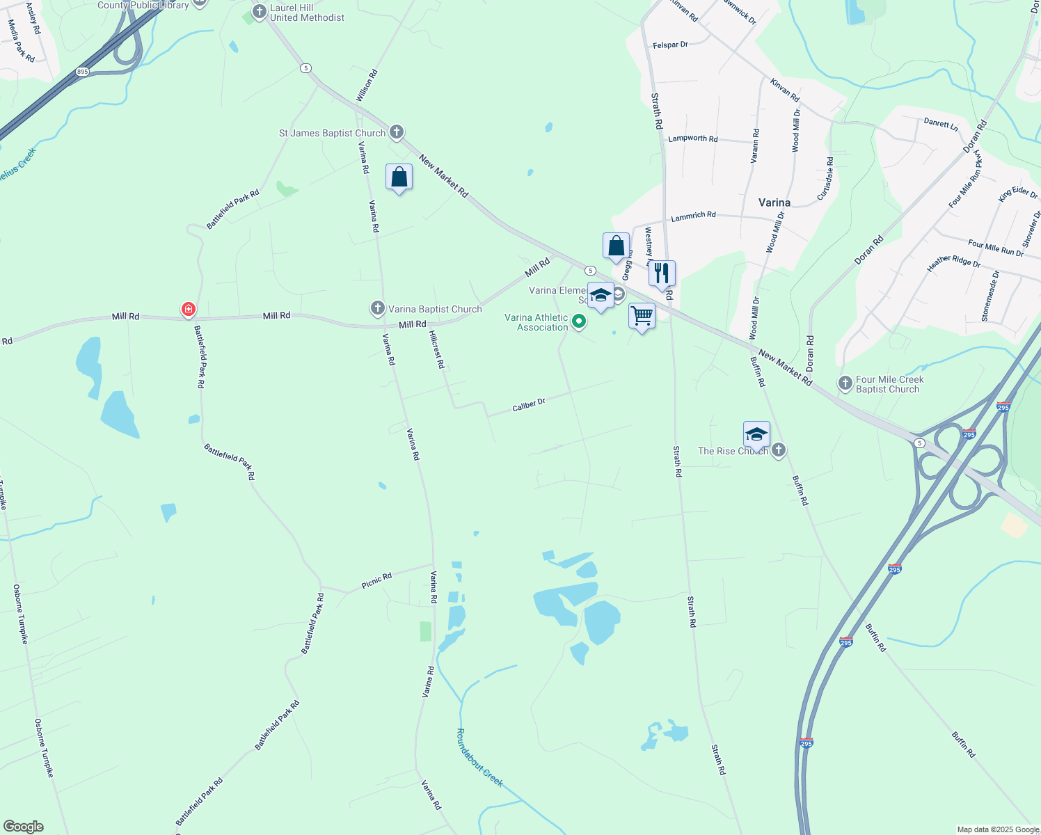 map of restaurants, bars, coffee shops, grocery stores, and more near 2331 Caliber Drive in Richmond