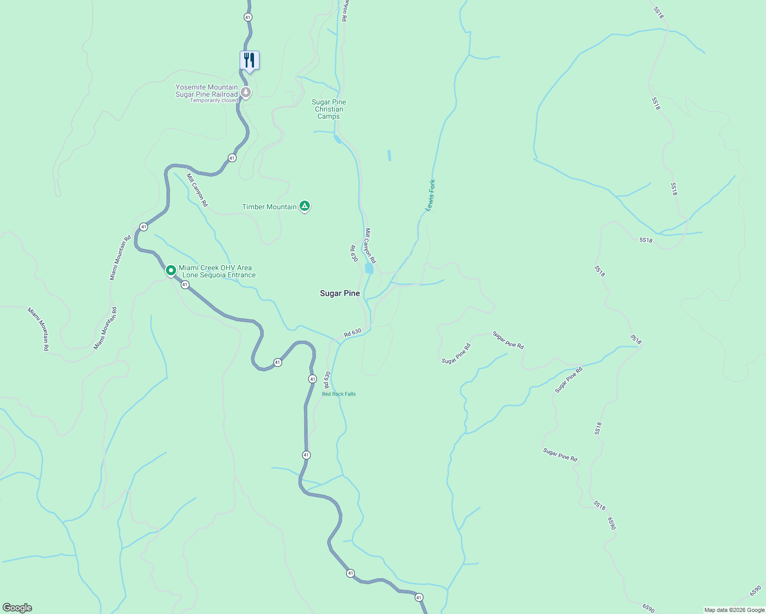 map of restaurants, bars, coffee shops, grocery stores, and more near 50018 Locust Road in Oakhurst