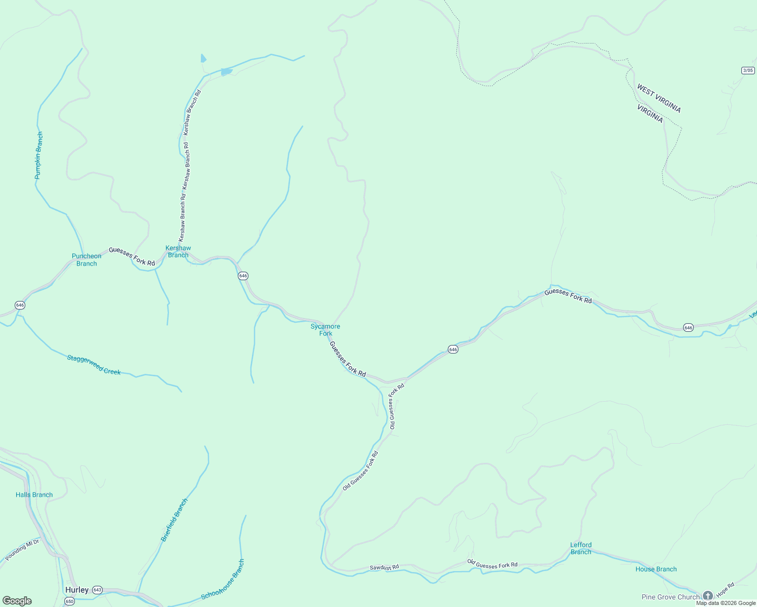 map of restaurants, bars, coffee shops, grocery stores, and more near 3196 Guesses Fork Road in Hurley