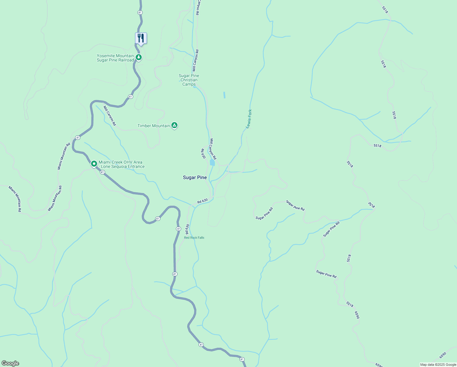 map of restaurants, bars, coffee shops, grocery stores, and more near 50054 Poplar Road in Oakhurst