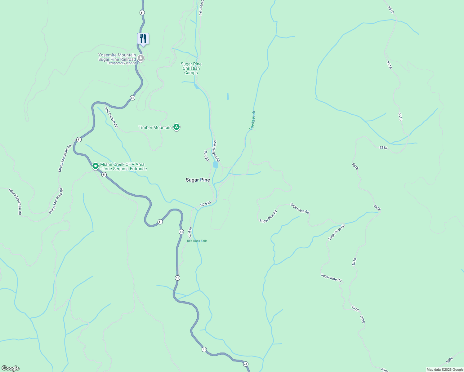 map of restaurants, bars, coffee shops, grocery stores, and more near 50058 Poplar Road in Oakhurst