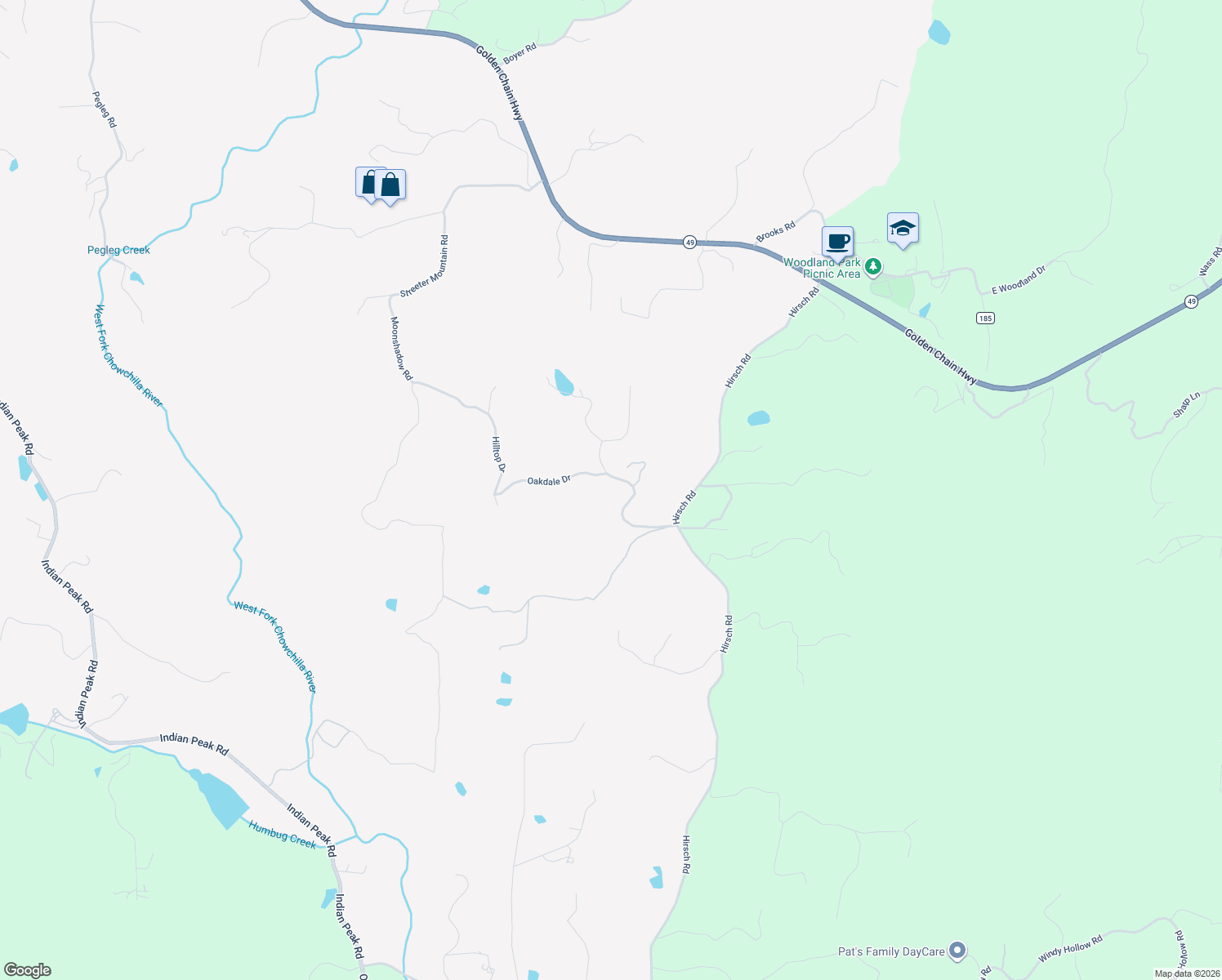 map of restaurants, bars, coffee shops, grocery stores, and more near 4818 Oakdale Drive in Mariposa