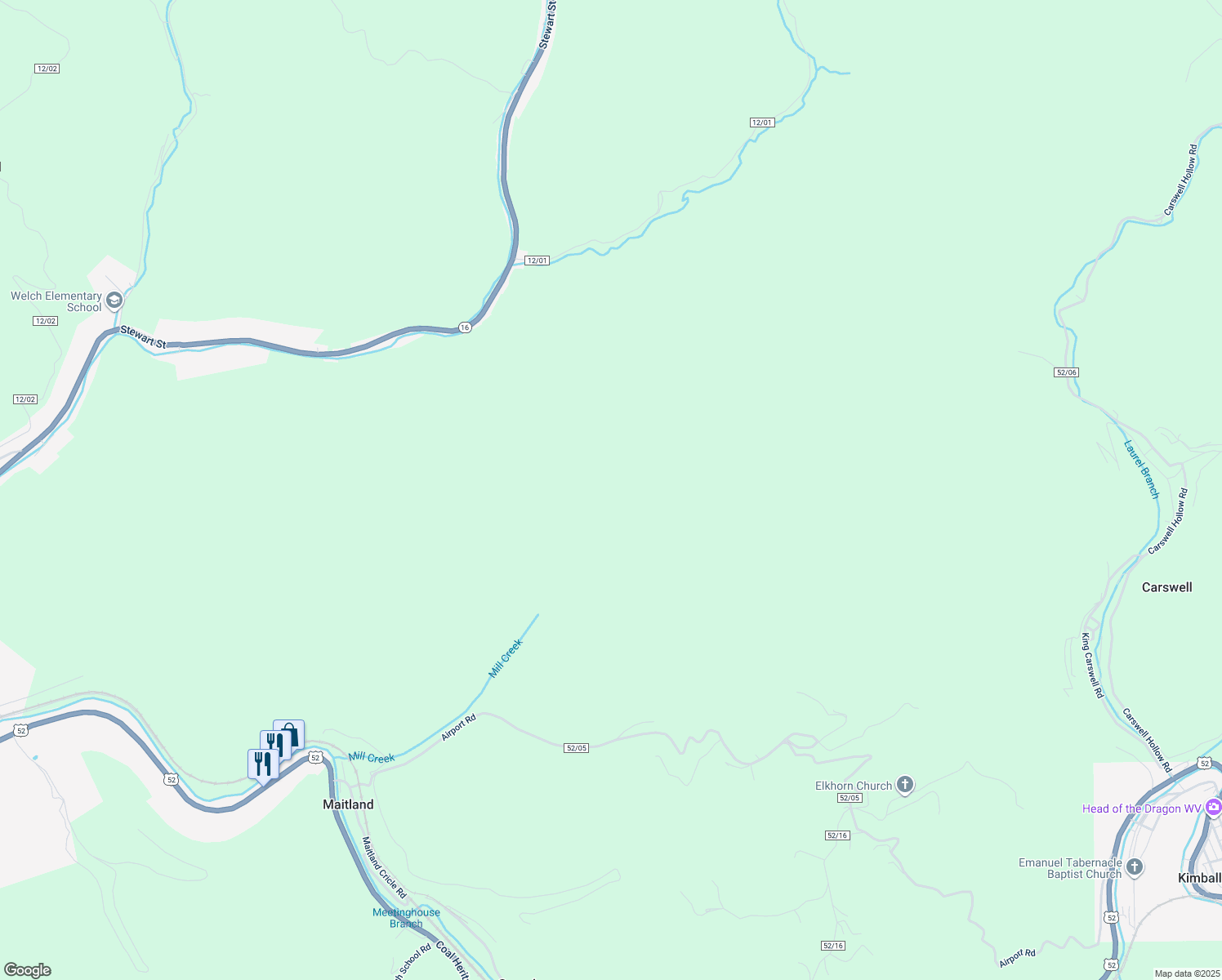 map of restaurants, bars, coffee shops, grocery stores, and more near in Welch