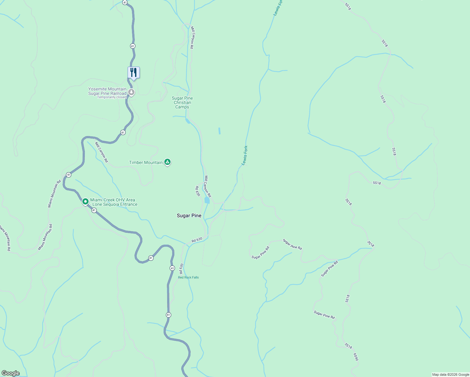 map of restaurants, bars, coffee shops, grocery stores, and more near 47809 Lewis Creek Road in Oakhurst