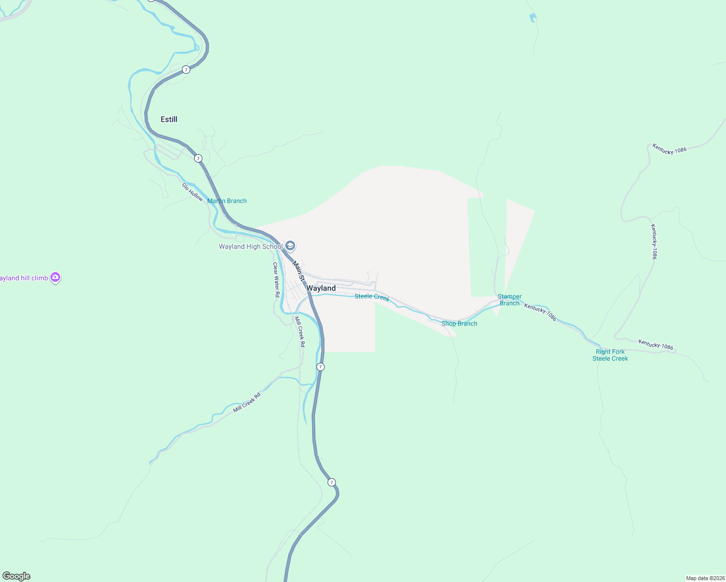 map of restaurants, bars, coffee shops, grocery stores, and more near State Highway 1086 in Wayland