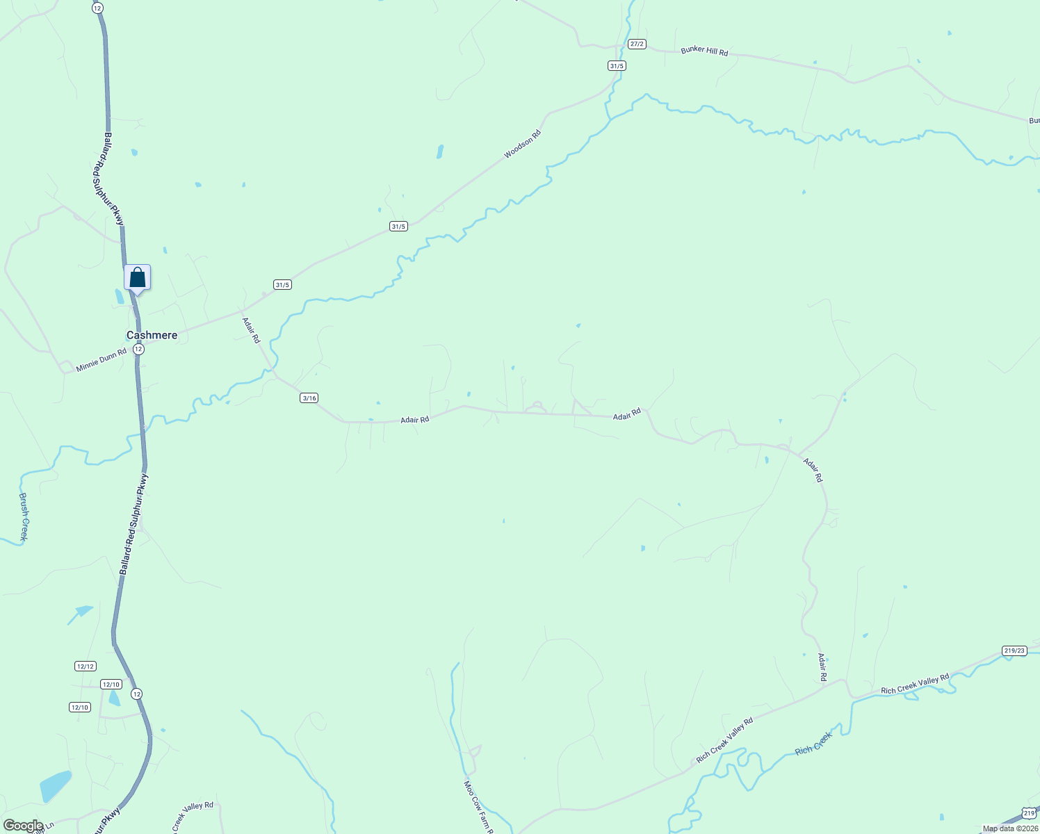 map of restaurants, bars, coffee shops, grocery stores, and more near 1987 Adair Road in Peterstown