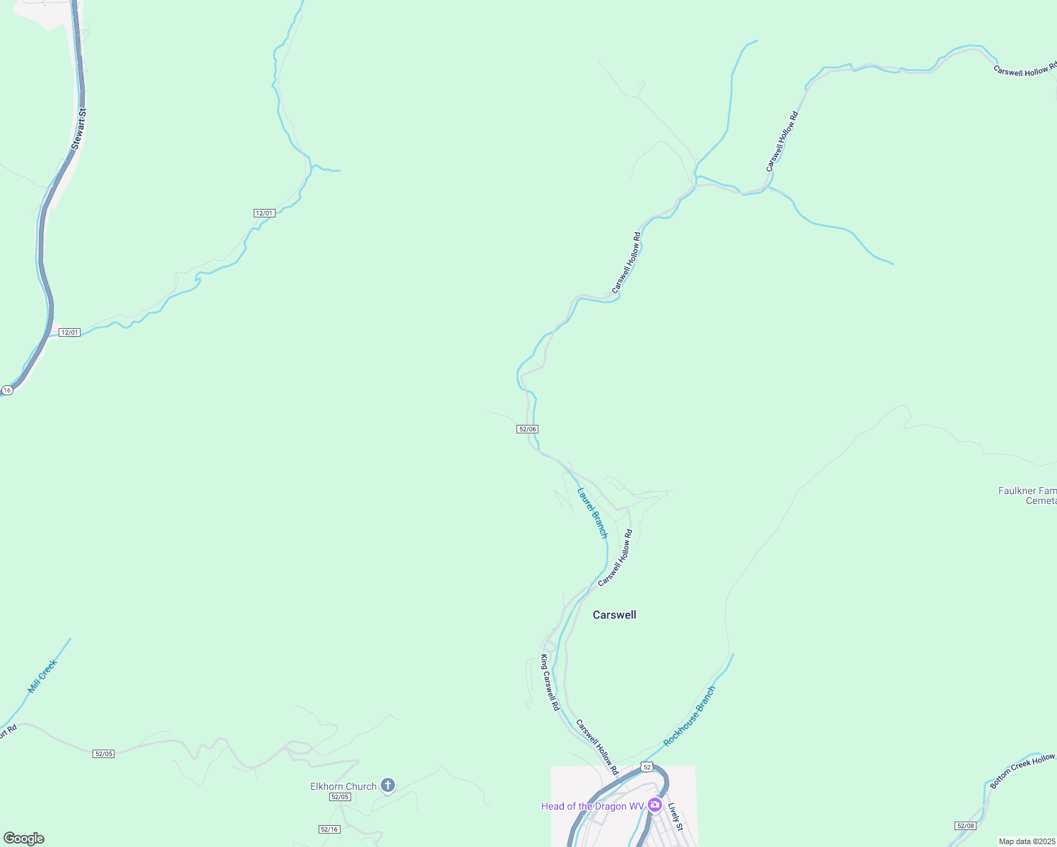 map of restaurants, bars, coffee shops, grocery stores, and more near Carswell Hollow Road in Welch